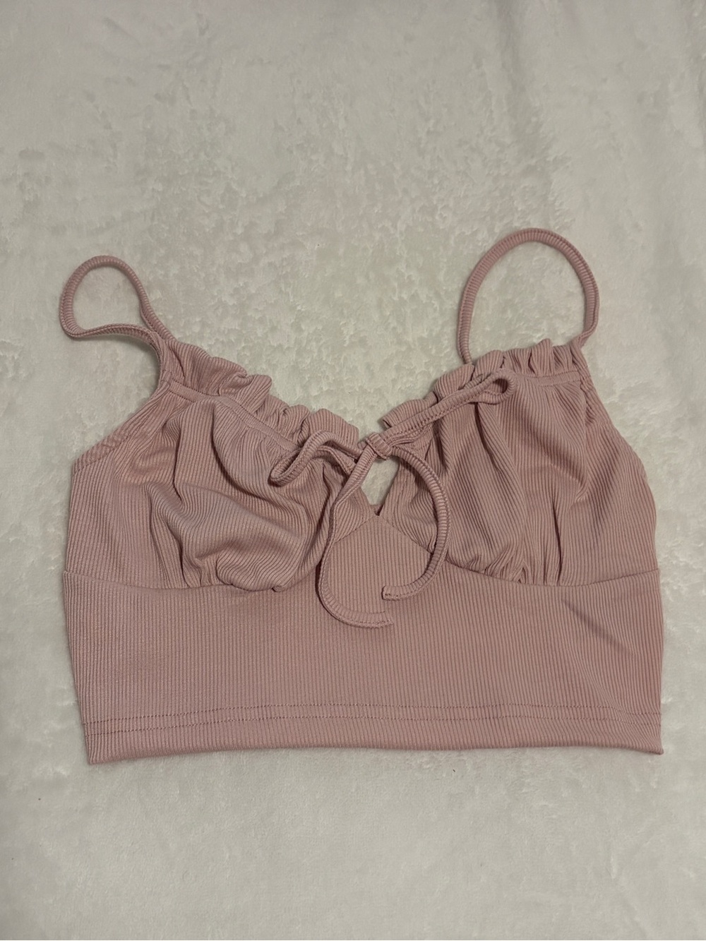 SHEIN Pastel Pink Ribbed Tie-Front Crop Cami